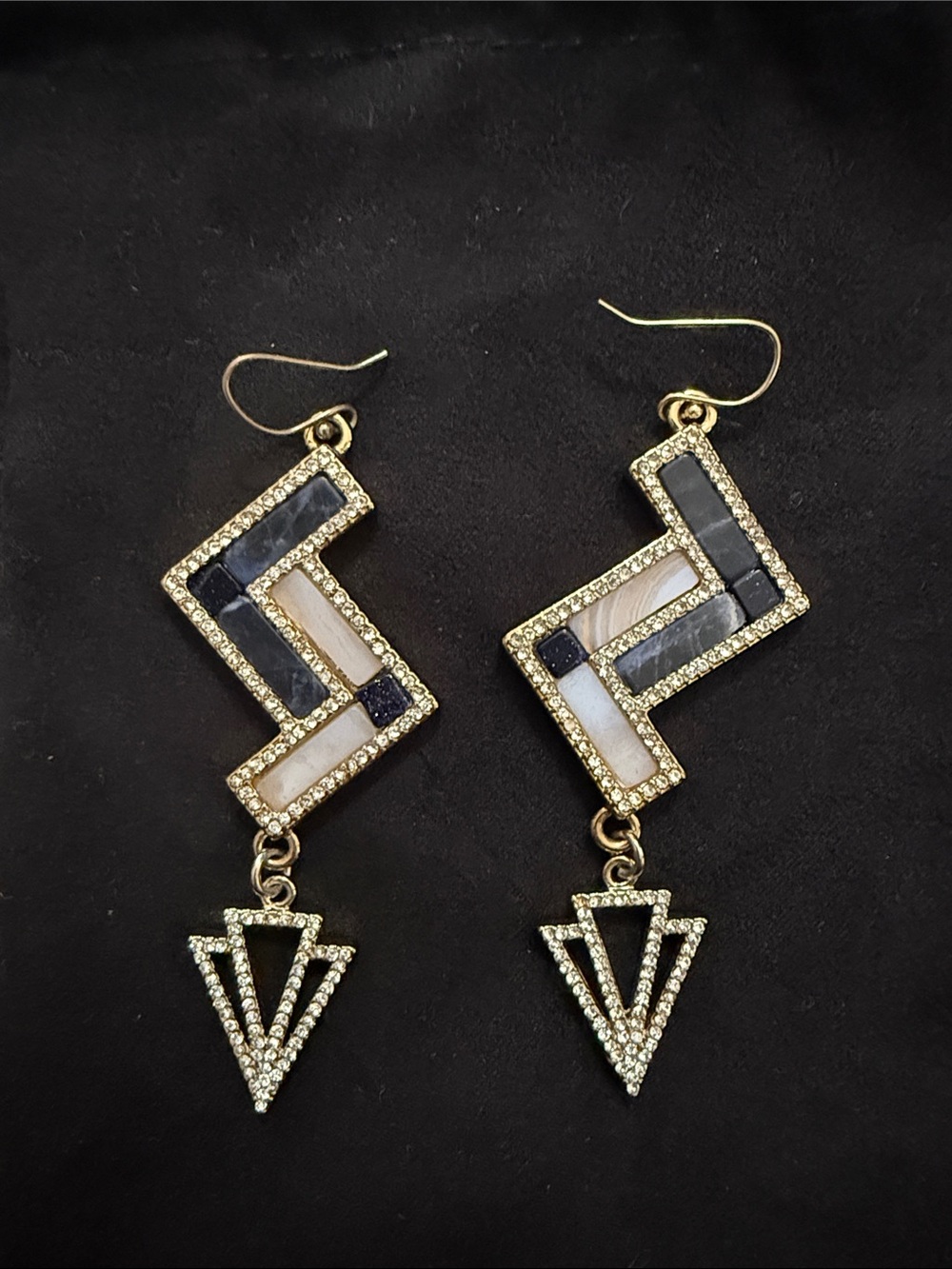 Lulu Frost Gold-Tone Black and Cream Geometric Drop Earrings